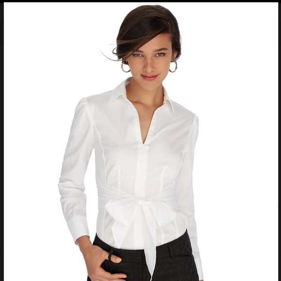 White House Black Market Tops - WHBM Iconic Siren Tie Front White Shirt
